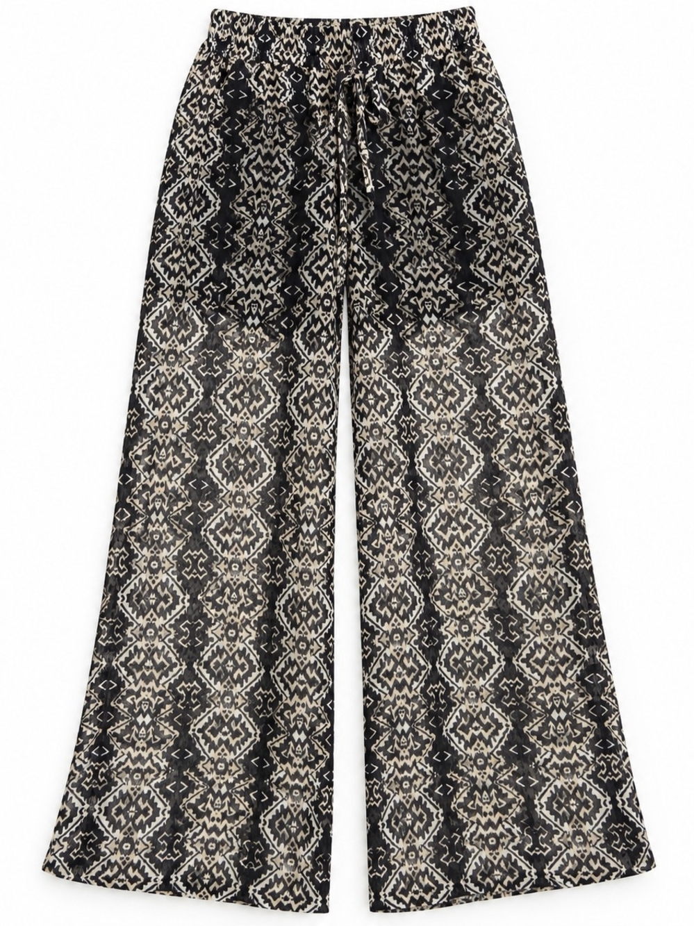 Forever 21 Sheer Wide Leg Pants Size XS Black Cream Built In Shorts